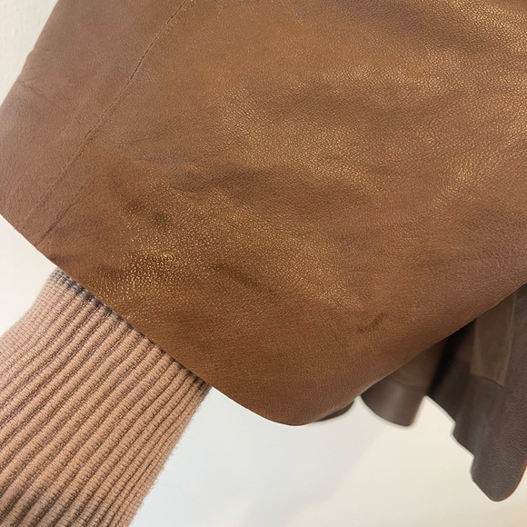 Vince Size XS Brown Green Genuine Leather V-Neck Shift Dress Pockets - Picture 8 of 8